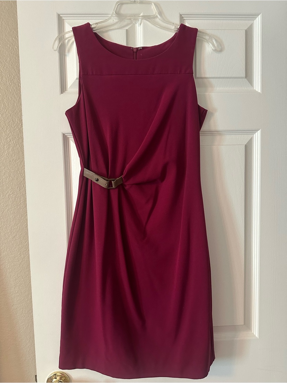 Worthington Magenta Sleeveless Sheath Dress with Side Belt Detail